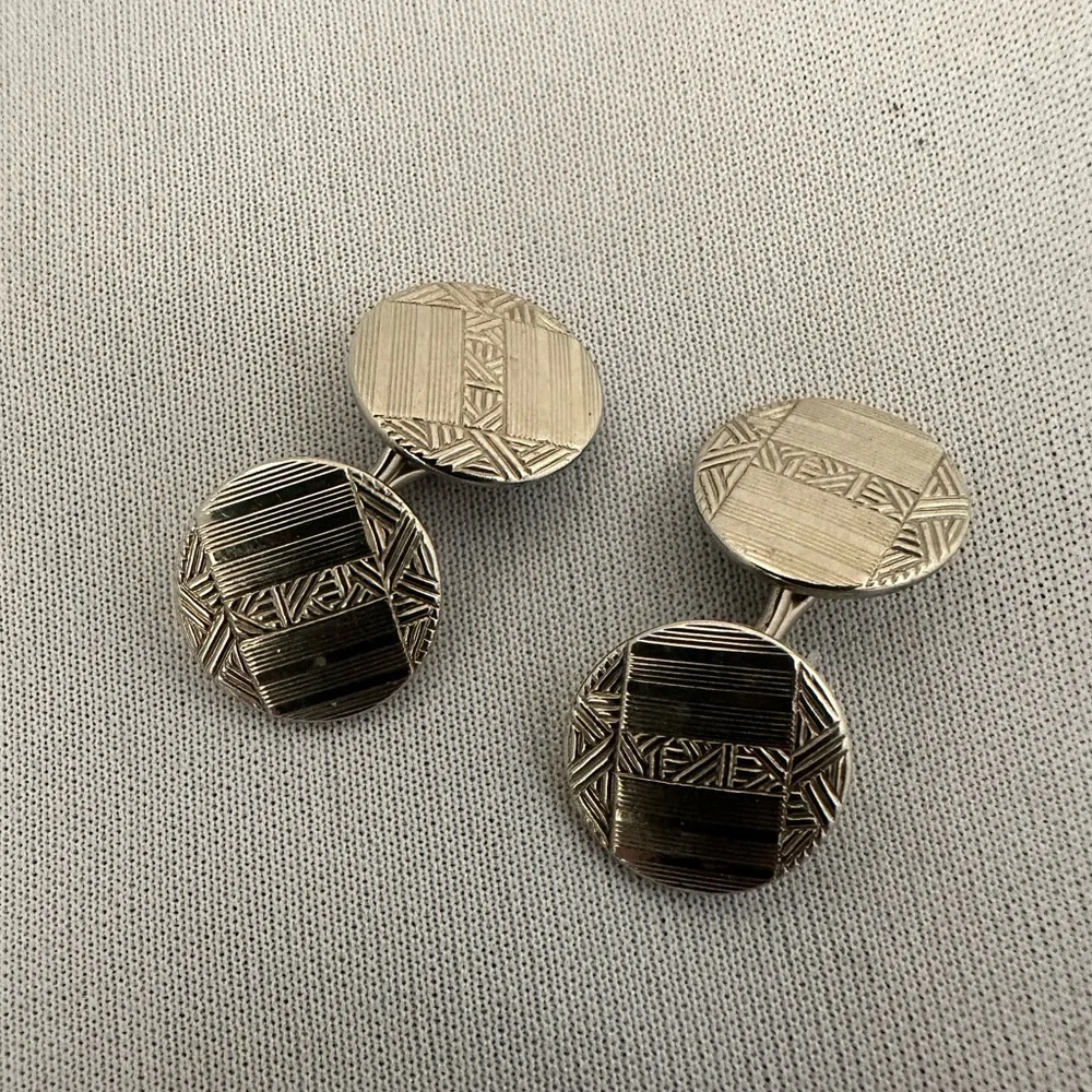 Vintage Swank Art Deco button style cuff links silver tone